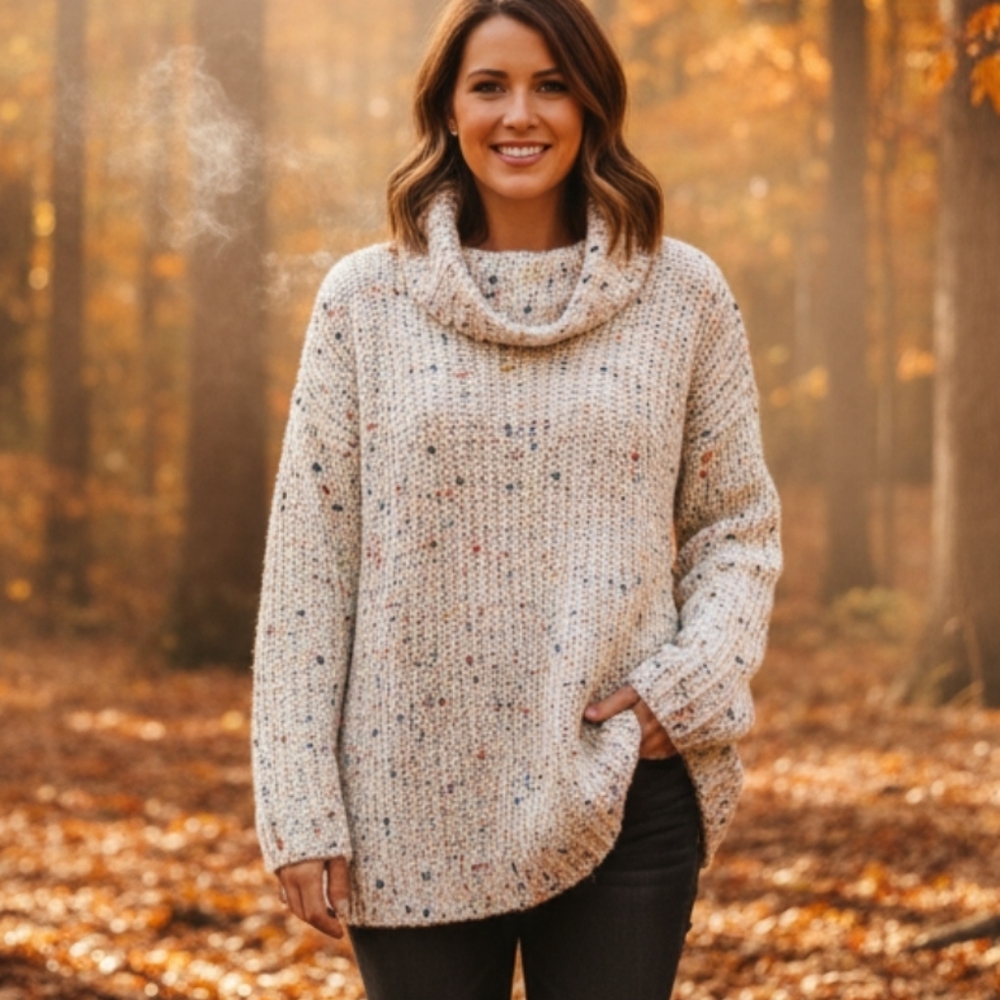 Jessica Simson Cowl Neck Knitted Confetti Sweater S